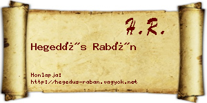 Hegedűs Rabán névjegykártya